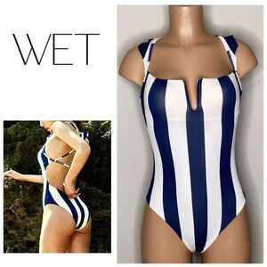 New. WET L.A. navy stripe swimsuit. Medium. Retails $188